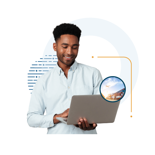 Man with laptop demonstrating easy cross-border trade